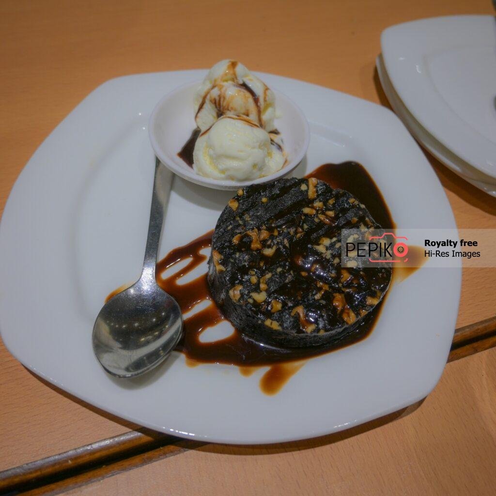 Hot Chocolate Brownie served with vanilla ice-cream.