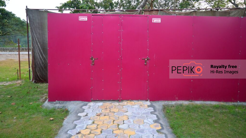 Vibrant wall of toilets / washrooms in public park