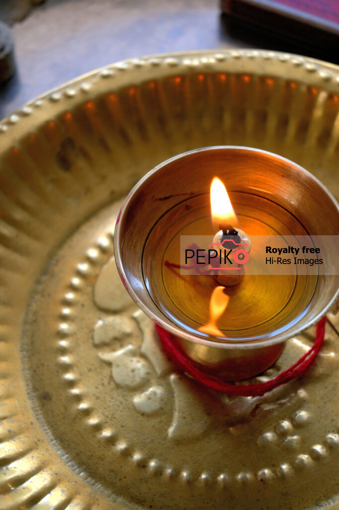 Close up of Fire lamp to be used  while praying in India