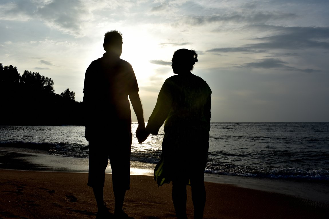 Mature couple traveling in GOA India and enjoying at beach