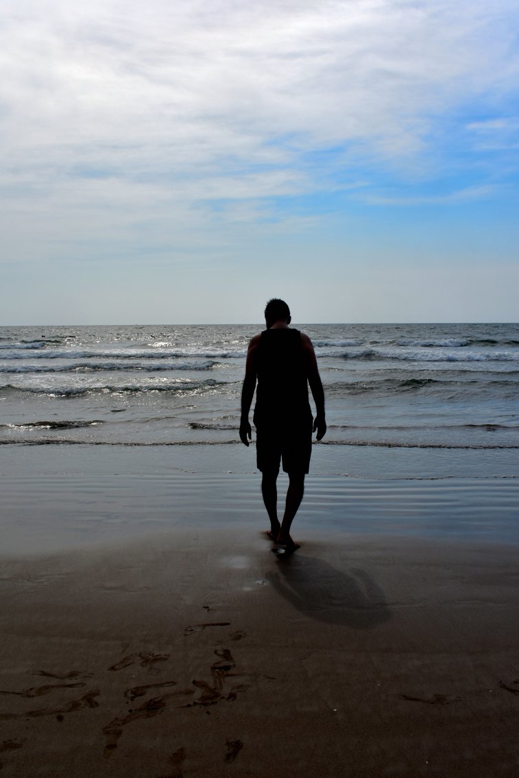 Picture of a man walking alone on beach of GOA India