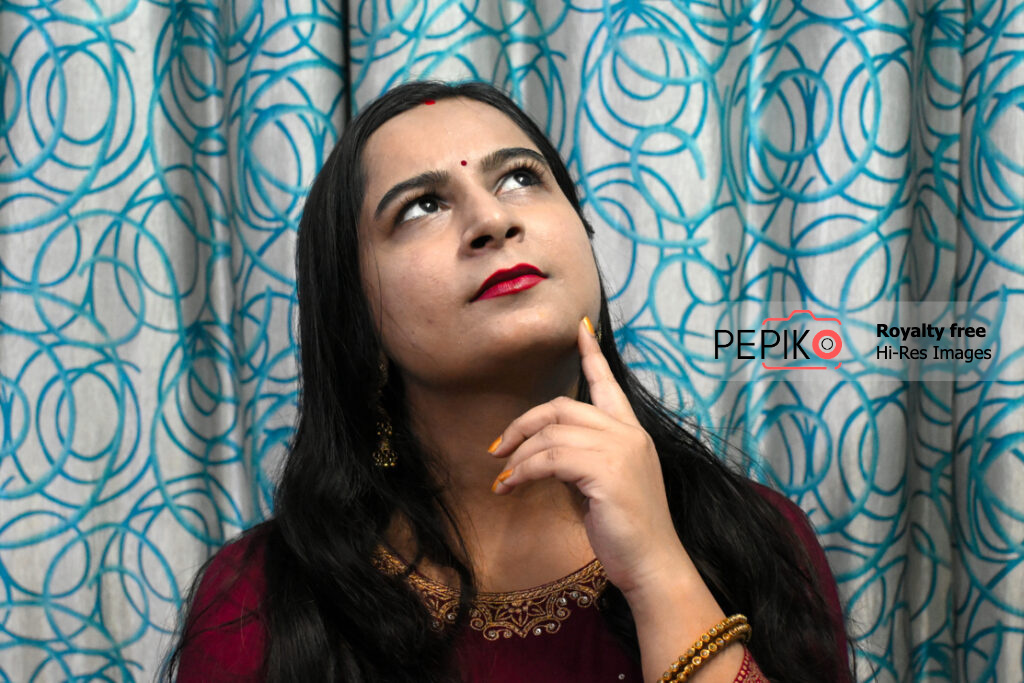 Indian model in thoughtful pose