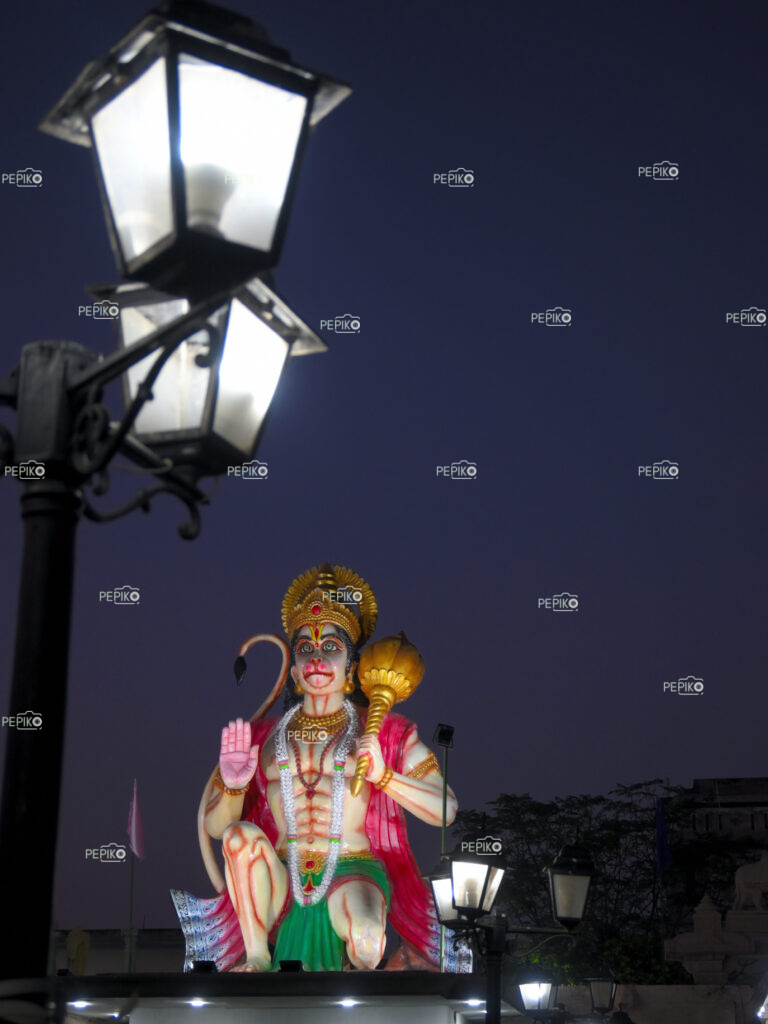 Huge Statue of Lord Hanuman ji in night view situated in Ludhiana