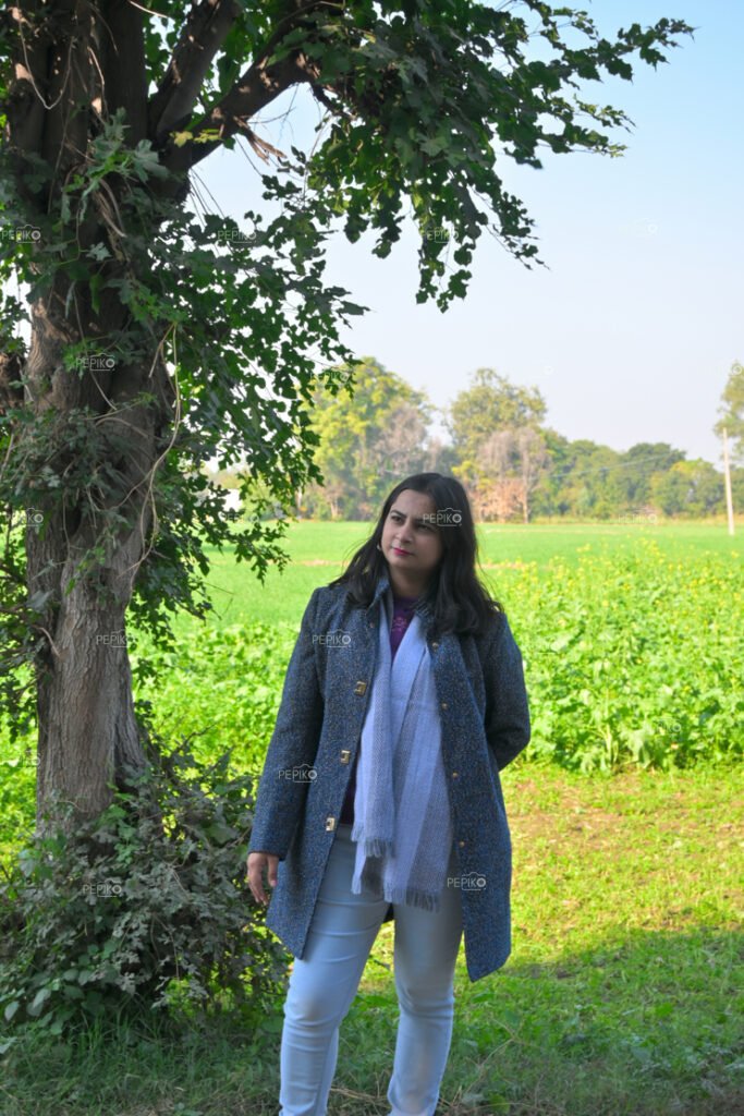 Picture of a city women in village of Punjab