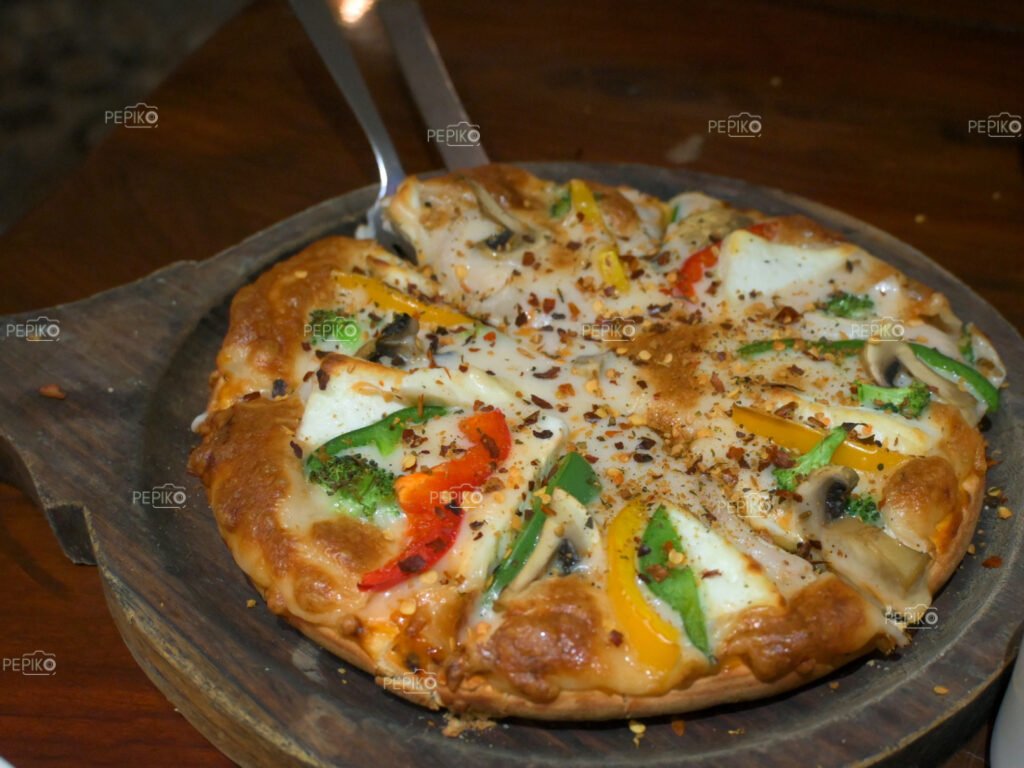 Closeup of vegetable pizza