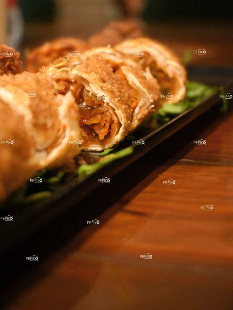 Closeup of Chinese food spring rolls