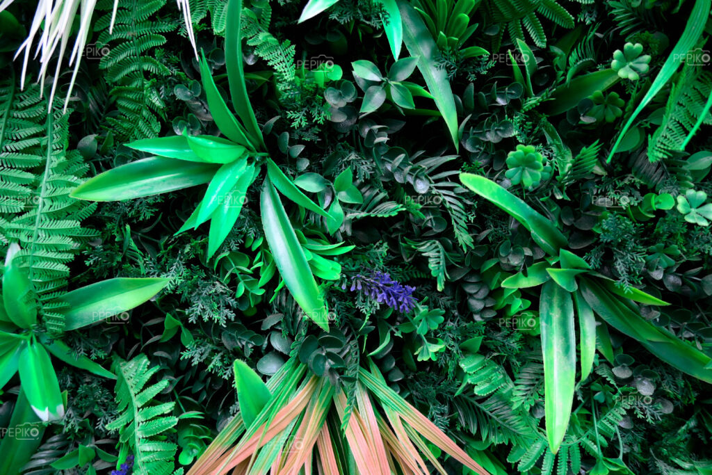 
									Closeup of artificial plants and grass